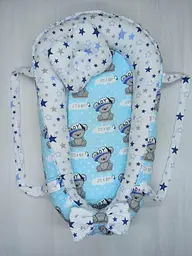 Позиціонер для новонародженого кокон, babynest з ручками, зі знімним дном + подушка BST Ведмедик Блакитний