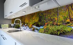 Вініловий кухонний фартух Лісова річка наклейка для кухні дерева осінь Природа Помаранчевий Happy Pocket Z181434 - мініатюра 6