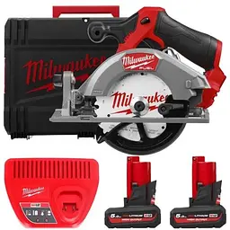 Пила дискова ручна акумуляторна безщіткова MILWAUKEE, M12 FCS442-502X, діаметр 140мм (ЗУ, 2х5Аг, HDкейс)