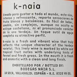Вино Bodegas Naia K-Naia, біле, сухе, 13,5%, 0,75 л (9080) - мініатюра 3