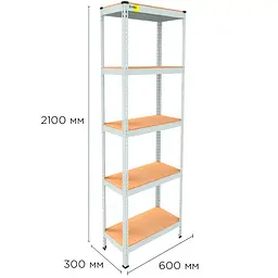 Металевий стелаж Emby Light Series (розмір 2100х600x300мм) 5 полиць ДСП до 100кг Білий - мініатюра 2