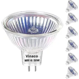 Лампа Vinaco MR16, 6 галогенних ламп MR16, цоколь GU5.3, 50 Вт, 800 лм, 12 В, 50 Вт, 2800 К, тепле біле світло, MR16