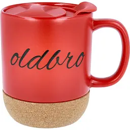 Керамічний кавовий кухоль OldBro Red 414 мл з корковим дном і кришкою