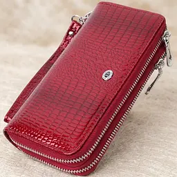 Фактурний клатч на два відділення з лакованої натуральної шкіри ST Leather 22692 червоний