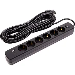 Мережевий фільтр PowerPlant 10м, 3x0.75мм2, 6 розеток, 1xUSB, 2xType-C, євро, 100% мідь(YS-N6086/10c