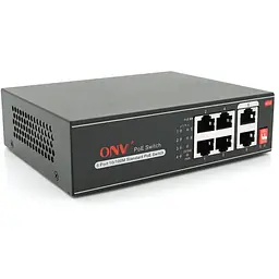 4х портовий PoE комутатор з автоперезапуском ONV-H1064PLD, 4хРоЕ 100Мбіт + 2хUplink 100Мбіт до 250м, IEEE802.3af/at, загальна потужність 65Вт