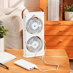 Настільний вентилятор Double-ended Spray Fan 1200 мАг / Акумуляторний портативний вентилятор з пультом та LED-підсвічуванням - мініатюра 3