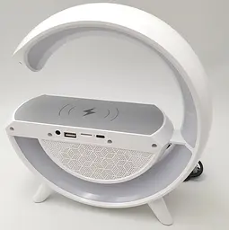 Настільна смарт лампа акумуляторна RGB нічник 3-in-1 з бездротовою зарядкою 15W та Bluetooth колонкою 5W Multifunktion Speaker UKC AS-K10 біла - мініатюра 6