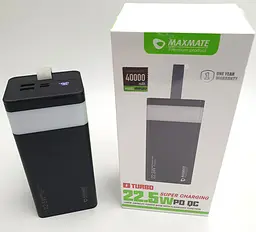Потужний Повербанк із LED ліхтариком Power Bank із швидкою зарядкою 40000mAh 2USB /Type-C PD/QC 5A/22.5W Maxmate MMP40KP чорний - мініатюра 6