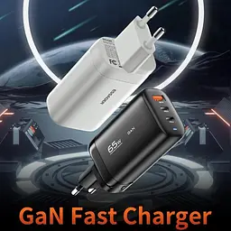 Блок зарядний мережевий адаптер Essager Shining 65W 3 порти 2 Type-c + USB-A чорний - мініатюра 4