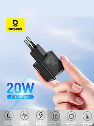 Мережевий адаптер живлення Baseus 20W Cube PD Type-C (CCXF-A01 / CCXFK20E) зарядний чорний - мініатюра 5