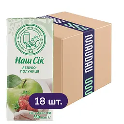 Упаковка сока Наш Сік Яблочно-клубничный с мякотью 5.94 л (0.33 л х 18 шт.)