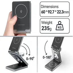 Зарядний пристрій 15W 3-in-1 Magnetic Wireless Fast Charger Gray Vention (FGFH0) - мініатюра 3