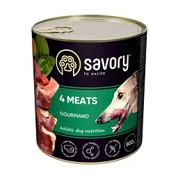 Вологий корм SAVORY повнораціонний для дорослих собак усіх порід з чотирма видами м’яса, 800 г (арт.30402)
