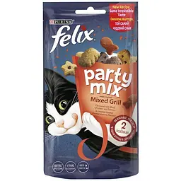 Ласощі для котів Purina Felix Party Mix Гриль Мікс з куркою, яловичиною та лососем 60 г (7613287631404)