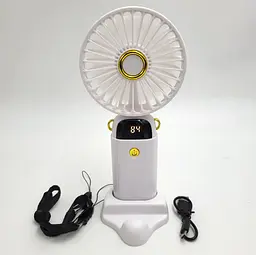 Вентилятор акумуляторний міні зі складною ручкою LED дисплей USB діаметр 9см ручний та настільний Handy Mini Fan Z9 білий - мініатюра 2