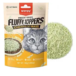 Ласощі для котів Wanpy Fluffy Toppers Chicken & Cat Grass Ванпі Курка та Котяча трава сублімовані ласощі-топінг 30 г