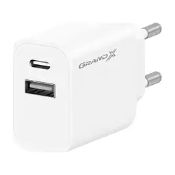 Зарядное устройство Grand-X 1xUSB-C + 1xUSB 21W OCP white (CH-21W)
