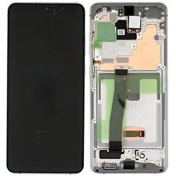 Дисплей Samsung G988 Galaxy S20 Ultra чорний, OLED, з рамкою сріблястого кольору, Cloud White