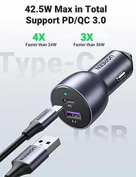 Зарядний адаптер для авто UGREEN CD213 2 порти C + U 52.5W сірий - мініатюра 4