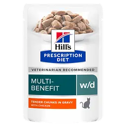 Вологий корм Hill's Prescription Diet w/d для котів при цукровому діабеті та для контролю ваги, з куркою, 85 г
