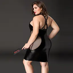 Еротична сукня JSY «Спокуслива Міла» Plus Size Black, прозорі вставки, стрепи, халтер - мініатюра 4