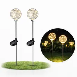 Садовий світильник SunLamp на сонячній батареї — куля 20 см, 20 LED, тепло-біле світло, 2 шт.