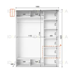 Шафа-купе Idea серія 1 180 x 60 x 240 см Білий Дзеркало - мініатюра 2