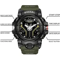 Годинник наручний Smael 8075 з подвійним дисплеєм Army Green (17783) - мініатюра 2