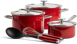 Набір посуду KitchenAid Steel Core, 8 предметів,16/20/24 см, 1,3/3,7/6 л, червоний (CC004920-001)