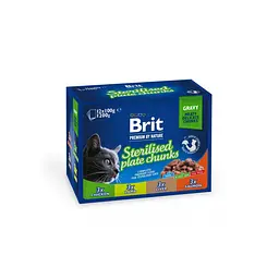 Набір вологих кормів Brit Premium «Сімейна тарілка» для стерилізованих котів, 4 смаки, 12 шт х 100 г