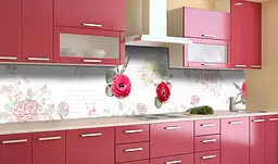 Вініловий кухонний фартух 3Д Червоні Троянди наклейка для кухні ПВХ Квіти Рожевий 60х200 см Happy Pocket Z181658