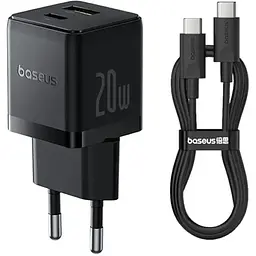 МЗП Baseus Palm Fast Charger 20W (1USB-A/1C) + кабель Type-C to Type-C (P10111608) Cluster Black