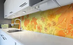 Вініловий кухонний фартух Осінні мотиви наклейка для кухні листя квіти Природа Жовтий Happy Pocket Z181612 - мініатюра 5