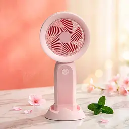 Маленький акумуляторний вентилятор Handheld Fan із підставкою для телефона, рожевий, настільний мінівентилятор - мініатюра 2