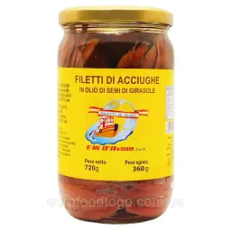 Філе анчоусів Filetti di Acciughe F. lli D`Avino у соняшниковій олії 720г.