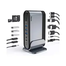 USB-хаб Baseus UnionJoy 17-Port Triple-Display Docking Station Space Grey(USB-C to HDMI4K@60Hz*2+DP4K@60Hz*1+USB3.0*3+USB-C3.0*2+USB2.0*2+PD*1+PC*1+ (B00532304811-00) - мініатюра 6