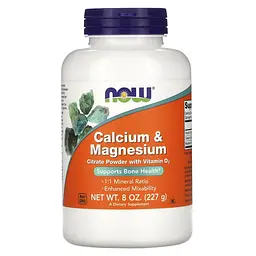 Вітаміни та мінерали NOW Calcium & Magnesium Citrate Powder with D3, 227 грам
