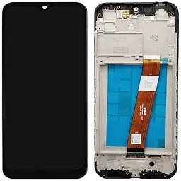 Дисплей Samsung A015 Galaxy A01/M015 чорний, з вузьким роз'ємом, оригінал PRC, з рамкою, датчиками наближення та освітлення