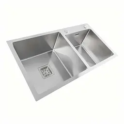 Кухонна мийка Platinum Handmade HDB 80x45 на дві чаші (квадратний сифон), Нержавіюча сталь - мініатюра 2