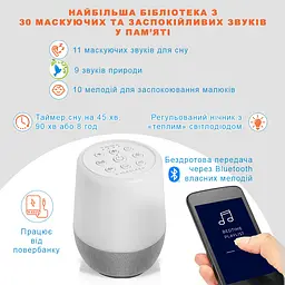 Генератор білого шуму Duet з бездротовим інтерфейсом 30 маскувальними і заспокійливими звуками та нічником (1167-02) - мініатюра 2