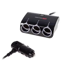 Автомобільний розгалужувач прикурювача VOIN 3 виходу 1USB 1000mA 12/24V (SC-3073) - мініатюра 2