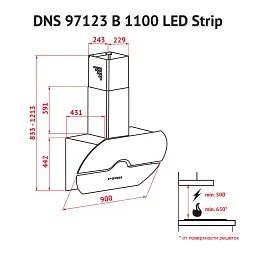 Витяжка декоративна похила Perfelli DNS 97123 B 1100 BL LED Strip - мініатюра 9