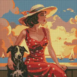 Алмазна мозаїка/вишивка Дівчина з песиком 40*40 см Ідейка AMO 7693