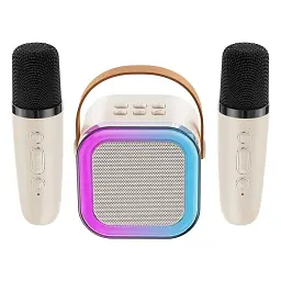 Портативна Bluetooth колонка RIAS K12 караоке + 2 бездротові мікрофони 5W Beige (3_04411)