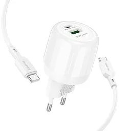 МЗП Borofone BA93A Lustrous PD20W+QC3.0 (1USB-A/1C) + кабель Type-C to Type-C White - мініатюра 3