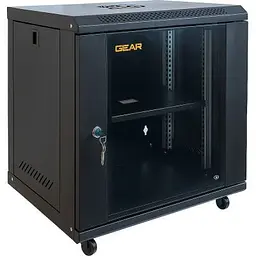 Шафа настінна GEAR 12U 19 600x450x650 мм, + Полиця 19, black (GWMSN-12U-600-450)