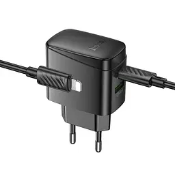 МЗП Hoco CS61A Bright PD30W+QC3.0 (1USB-A/1C) + кабель Type-C to Lightning Black - мініатюра 4