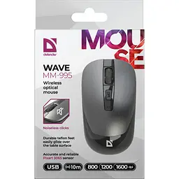 Мишка Defender Wave MM-995, бездротовий, 4 кн. до 1600 dpi, безшумна, сіра - мініатюра 5