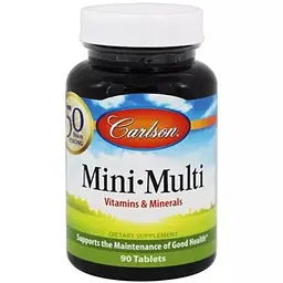 Комплекс основних вітамінів і мінералів Carlson Mini-Multi Essential Vitamins & Minerals 90 міні таблеток